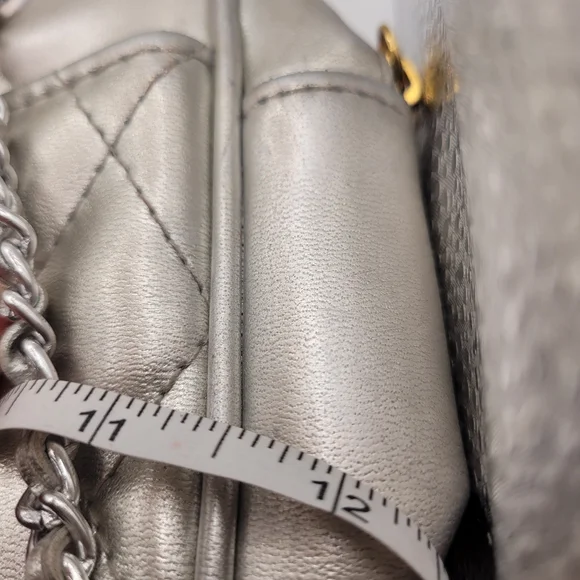 Balmain Silver Quilted Shoulder Bag with Chain Straps